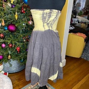 Goood Times Strapless Tye Dye Ruffle Yellow and Gray Dress (Small)